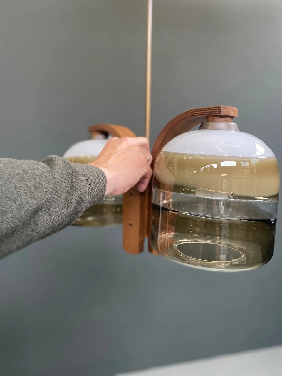 Temde Leuchten Double Pendant Lamp, 1970s foto 4