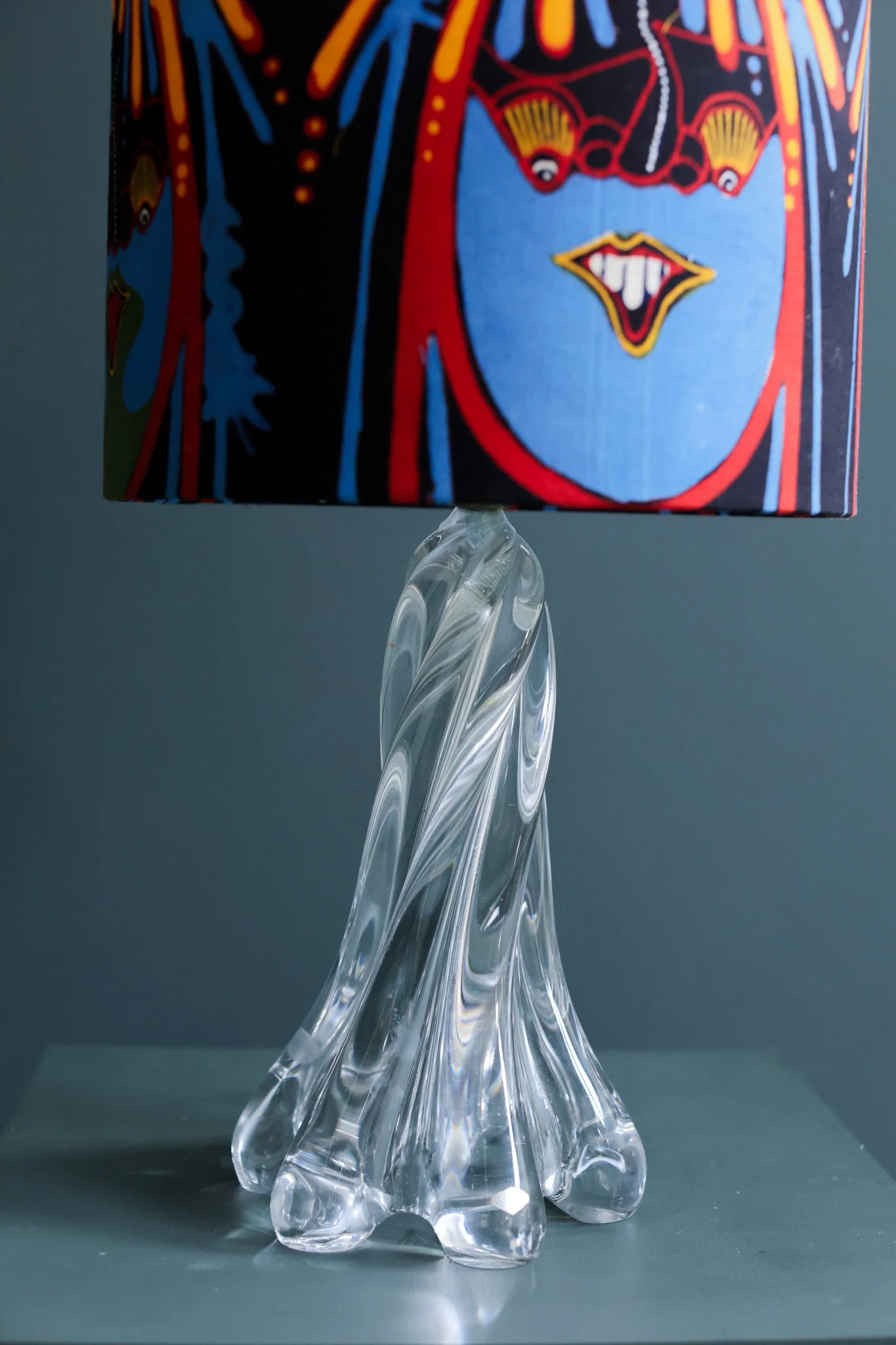 Pair of Arte Vannes blown crystal table lamps with twisted glass bases, France 1970s