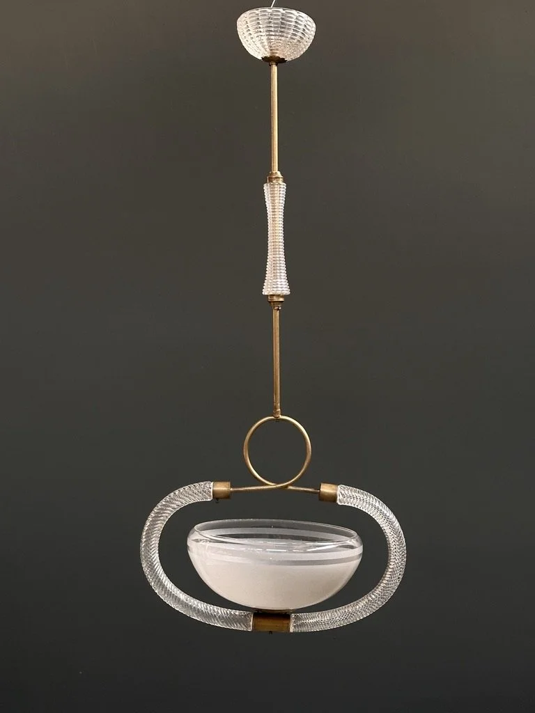 Barovier & Toso Murano Glass Pendant Lamp with Brass, 1950s foto 3