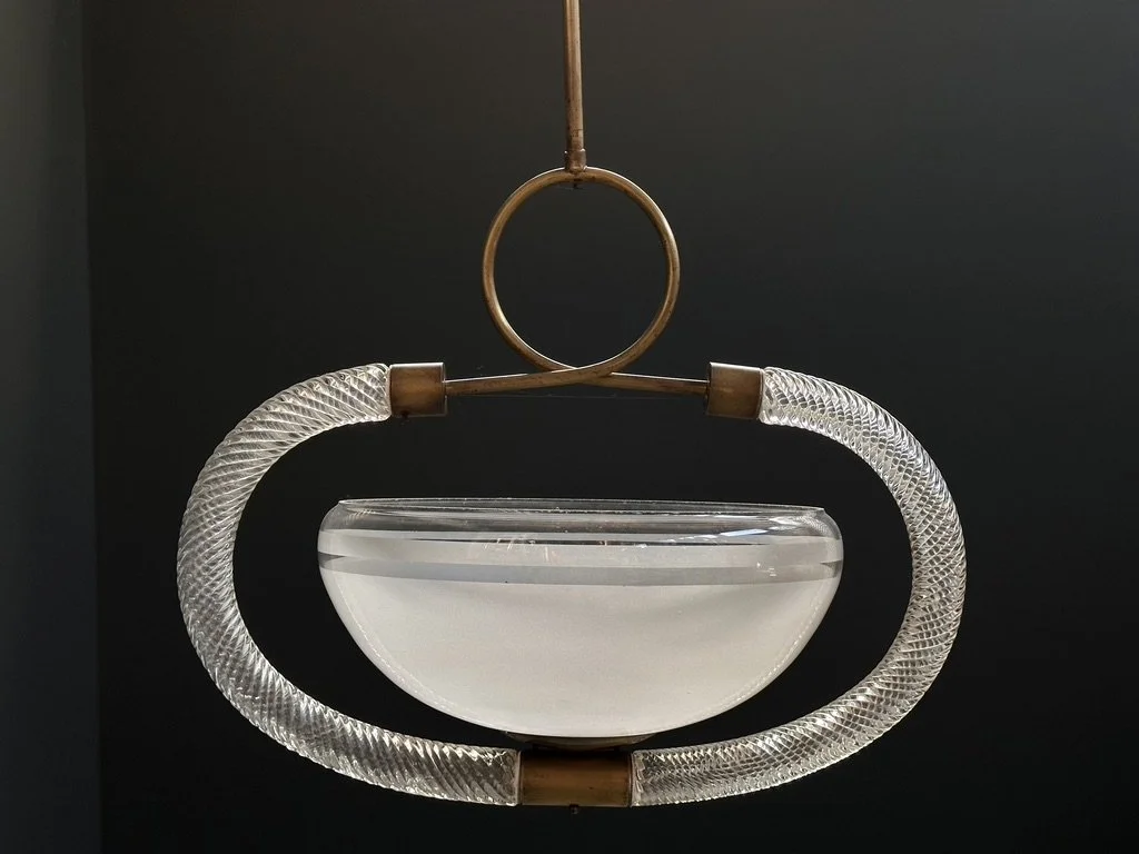 Barovier & Toso Murano Glass Pendant Lamp with Brass, 1950s foto 9