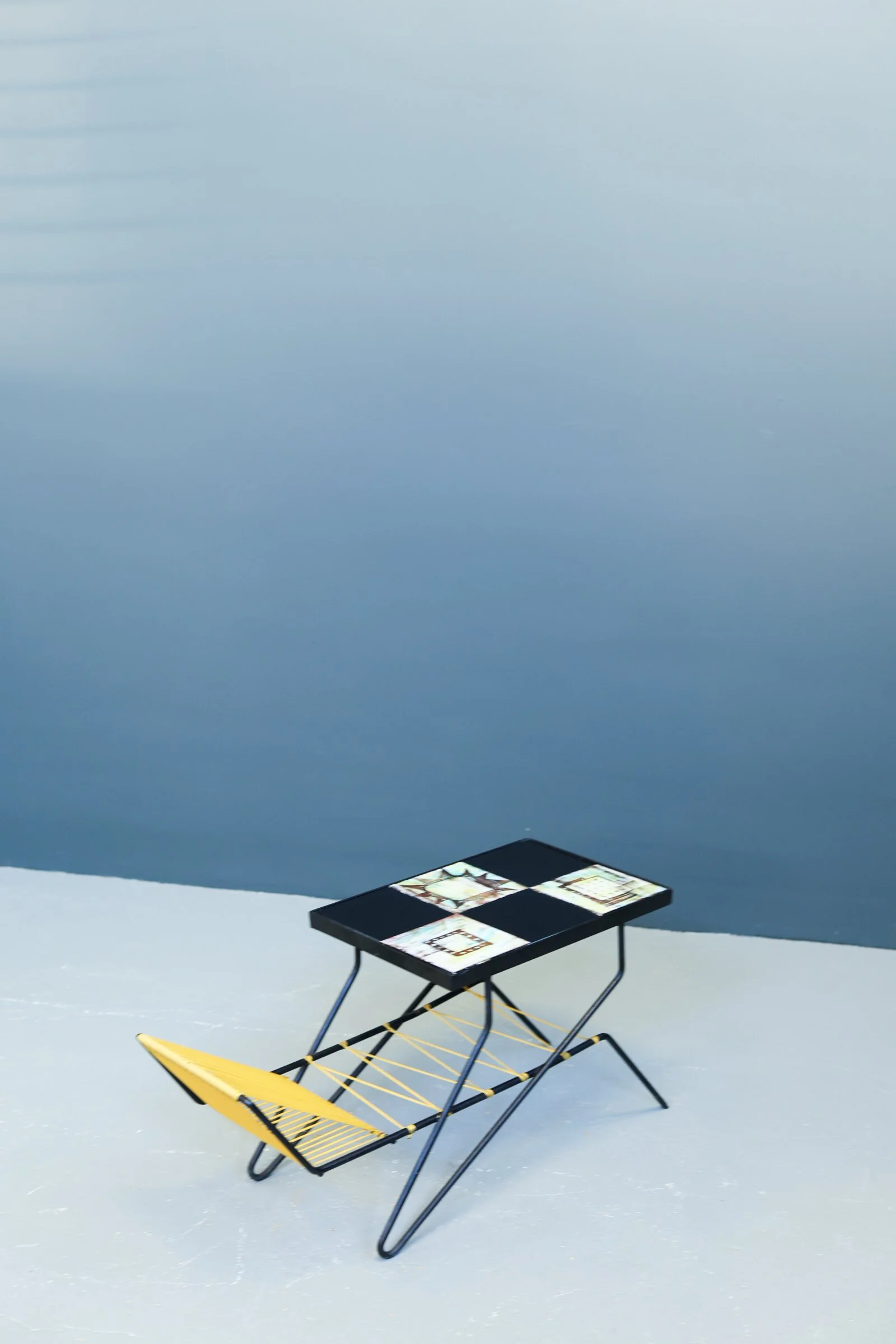 Freres Cloutier ceramic and steel side table with hand-painted tiles, French, 1960s