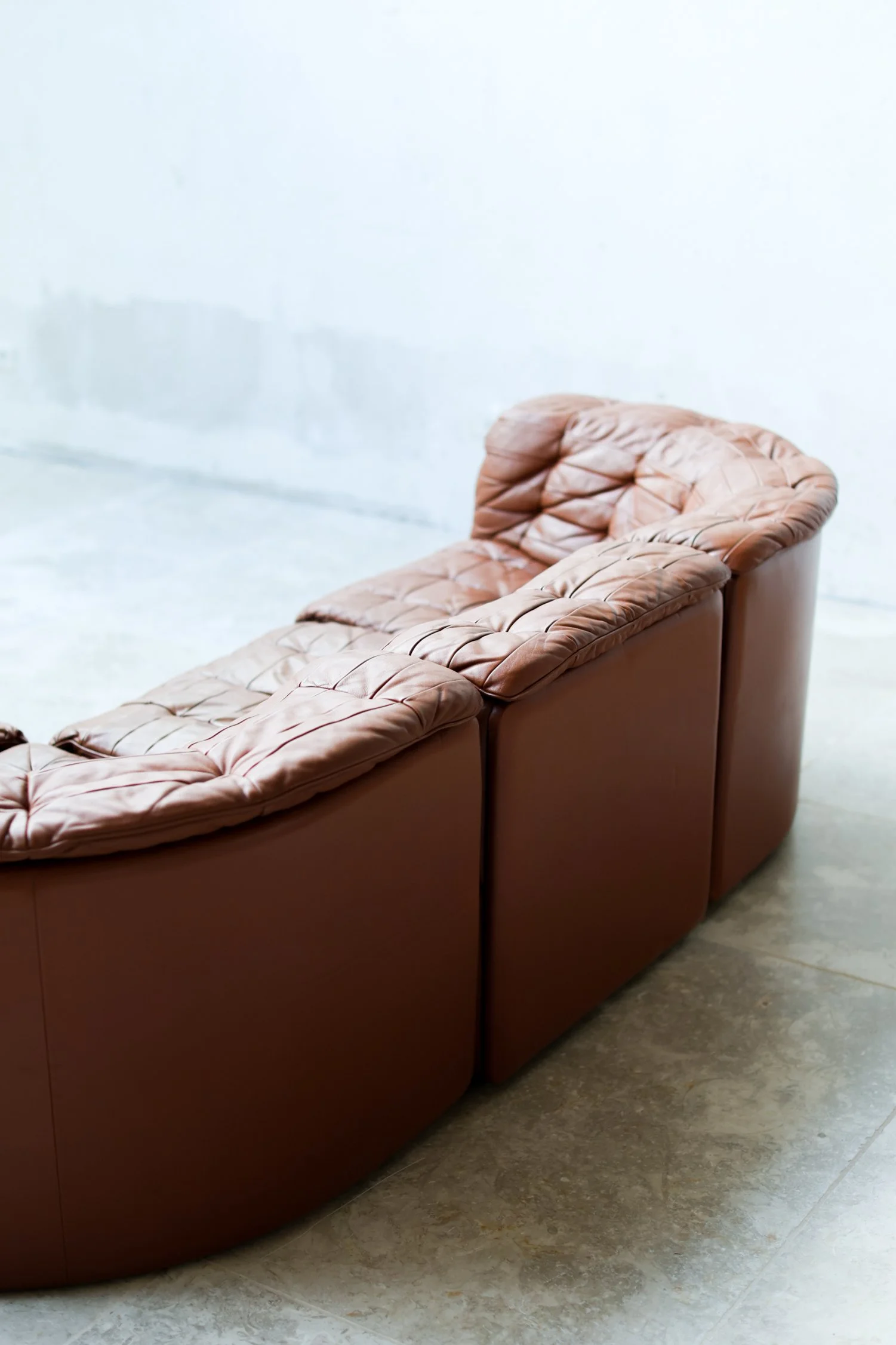 De Sede DS-11 modular sofa in cognac patchwork leather, six sections, Swiss, 1970s