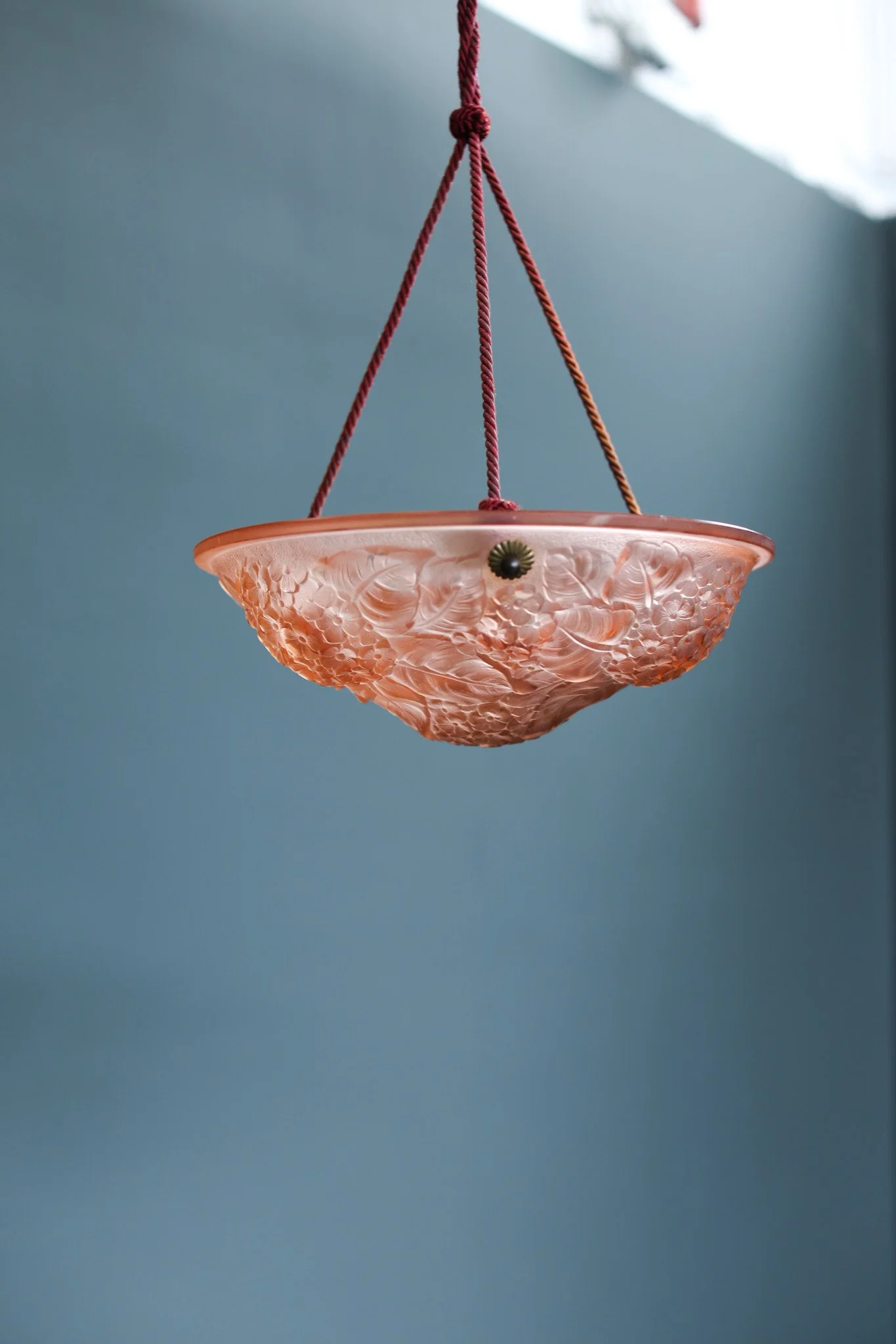 French Art Deco Floral Glass Pendant Lamp foto 2