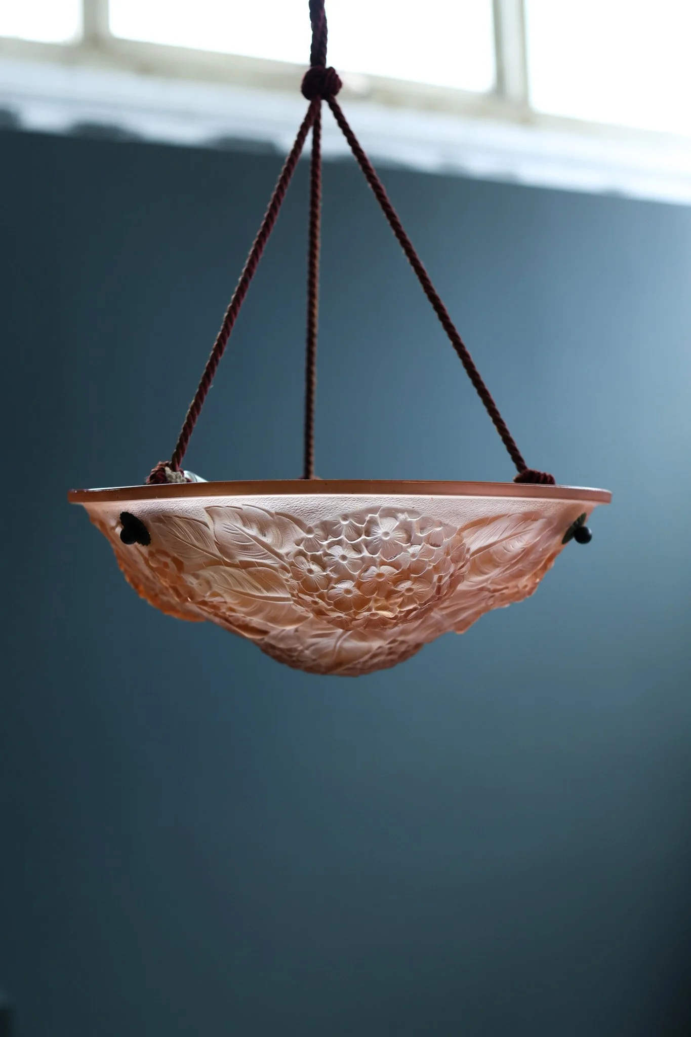 French Art Deco Floral Glass Pendant Lamp foto 3