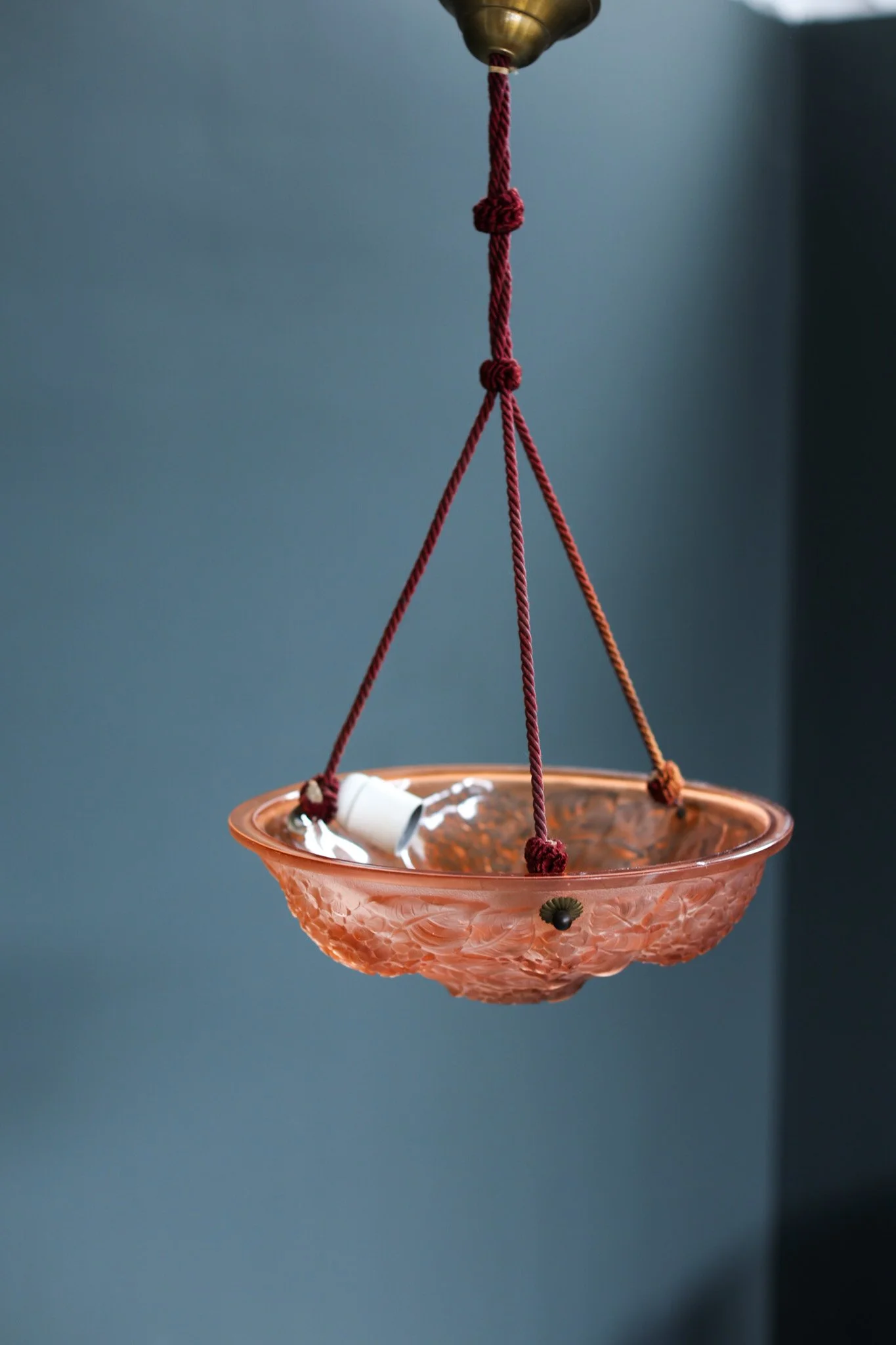 French Art Deco Floral Glass Pendant Lamp foto 4