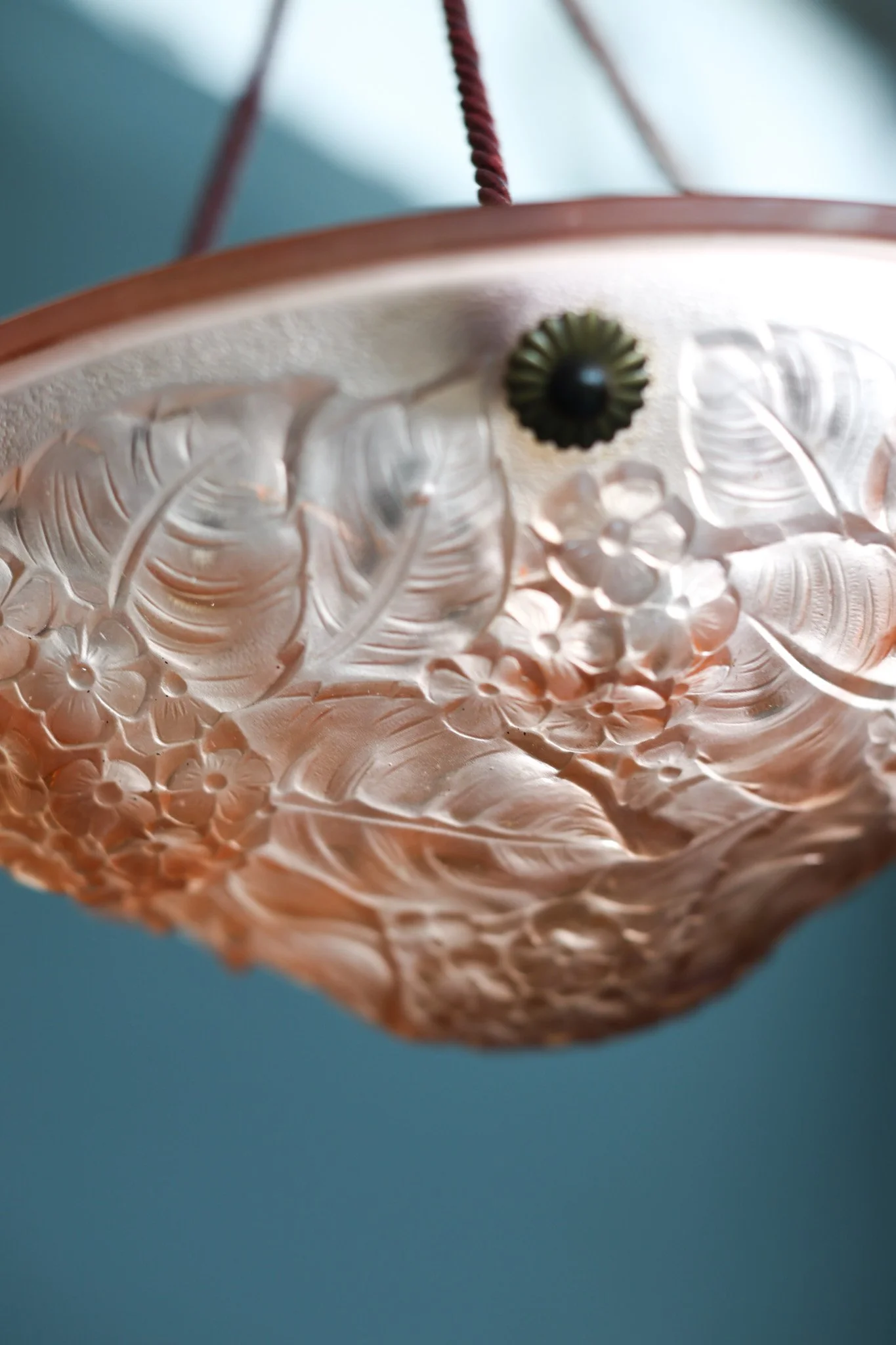 French Art Deco Floral Glass Pendant Lamp foto 5
