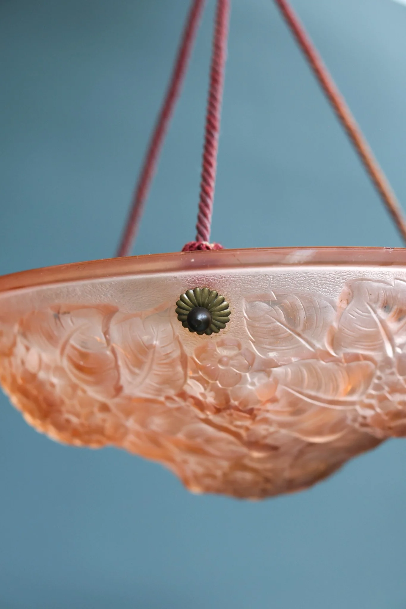 French Art Deco Floral Glass Pendant Lamp foto 8