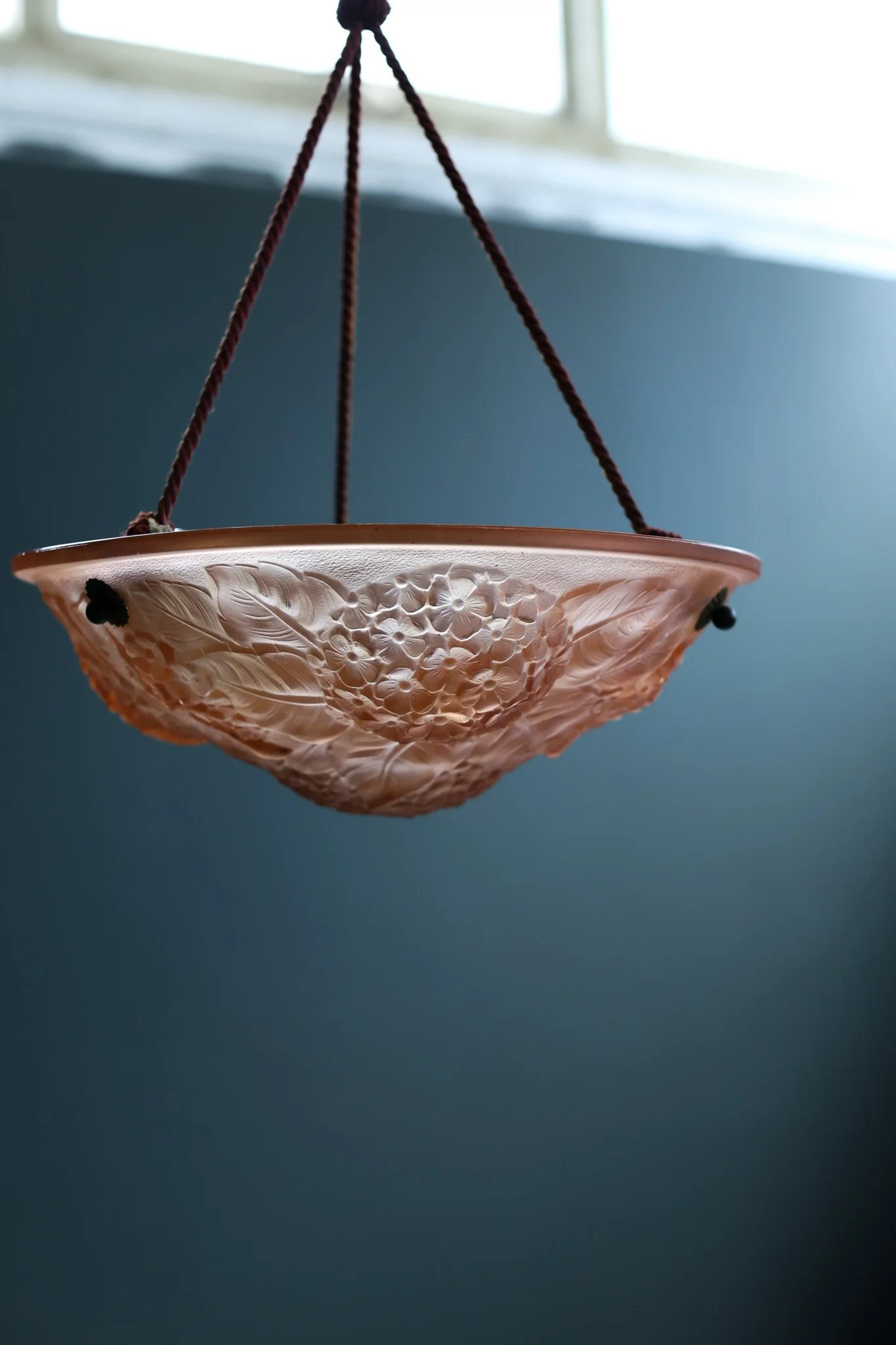 French Art Deco Floral Glass Pendant Lamp foto 10