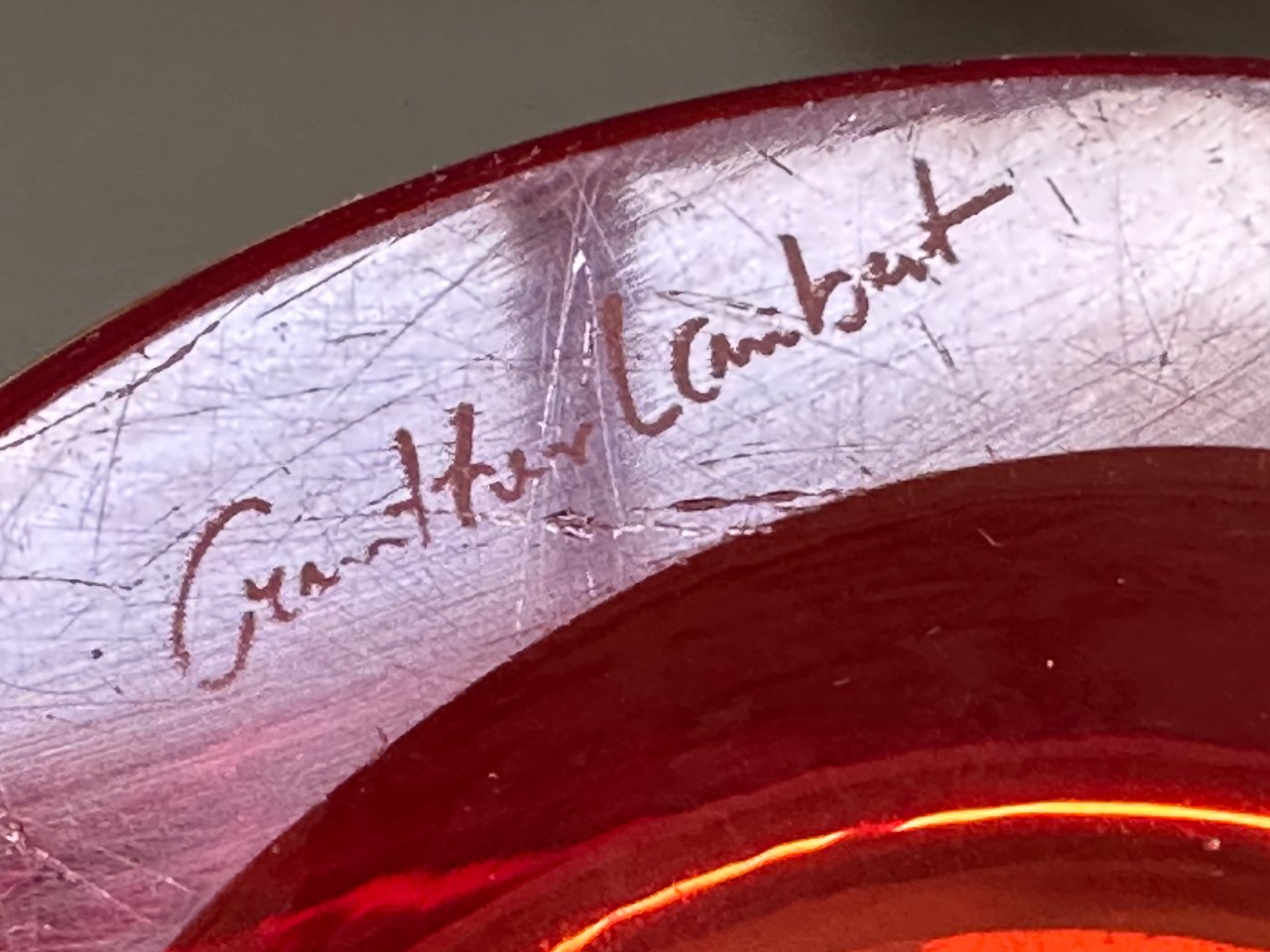Günther Lambert Red Glass Vase, Signed foto 2