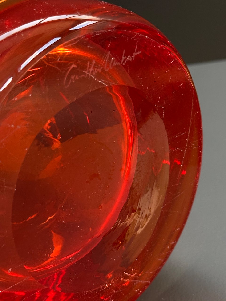 Günther Lambert Red Glass Vase, Signed foto 5