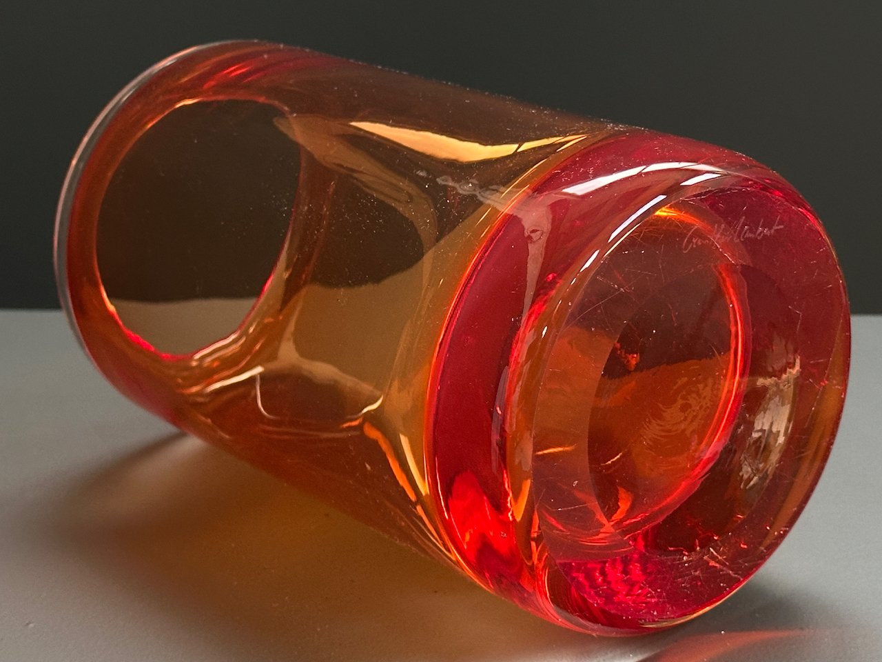 Günther Lambert Red Glass Vase, Signed foto 6