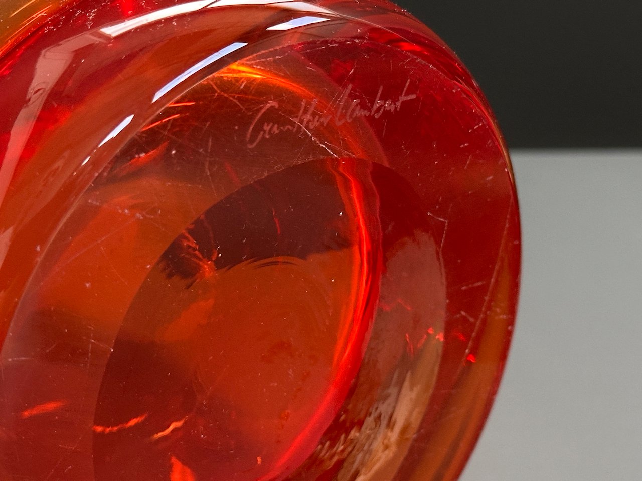 Günther Lambert Red Glass Vase, Signed foto 7