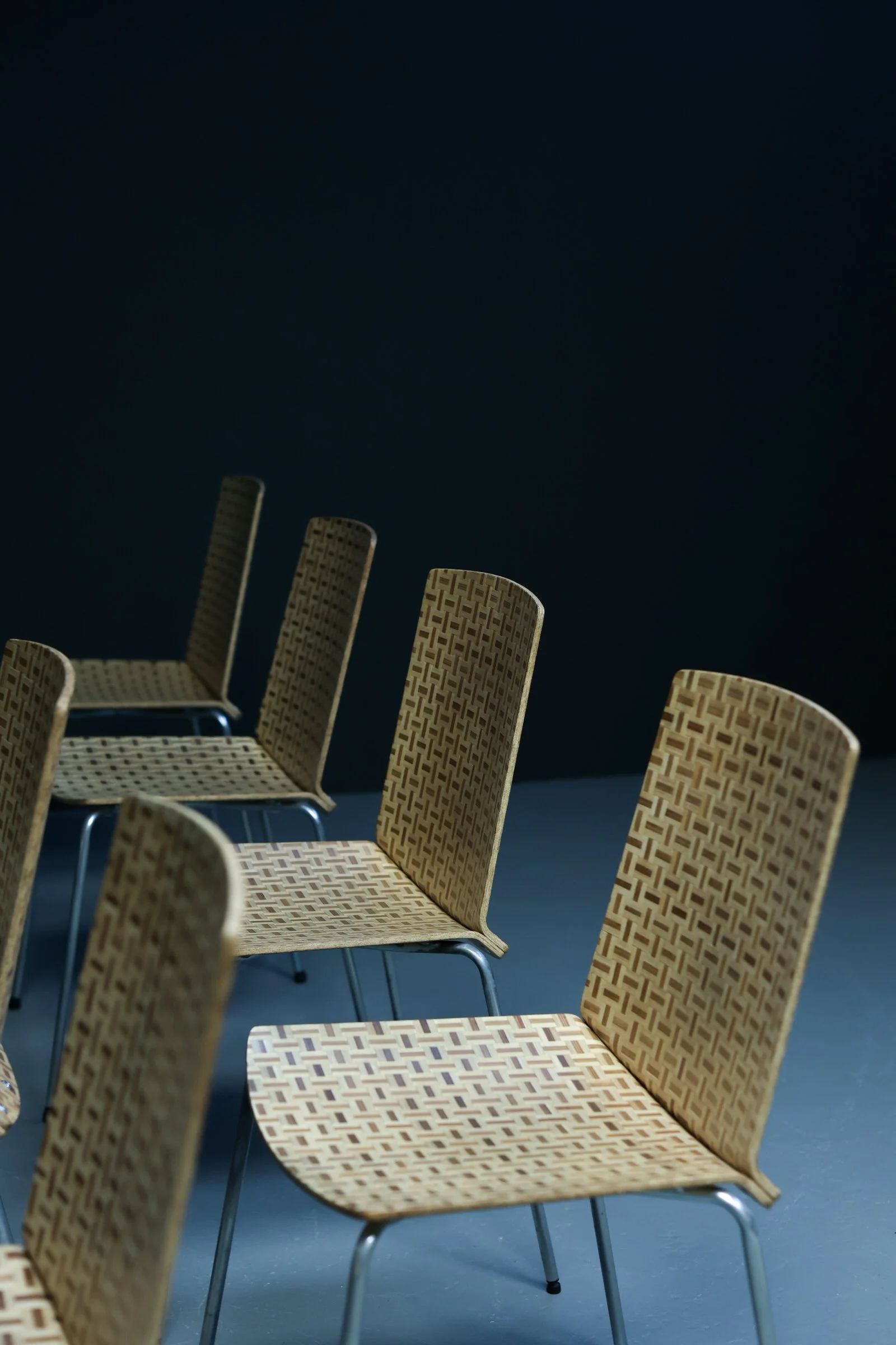 IKEA Eliot stackable dining chairs in bamboo and chrome set of eight 1999
