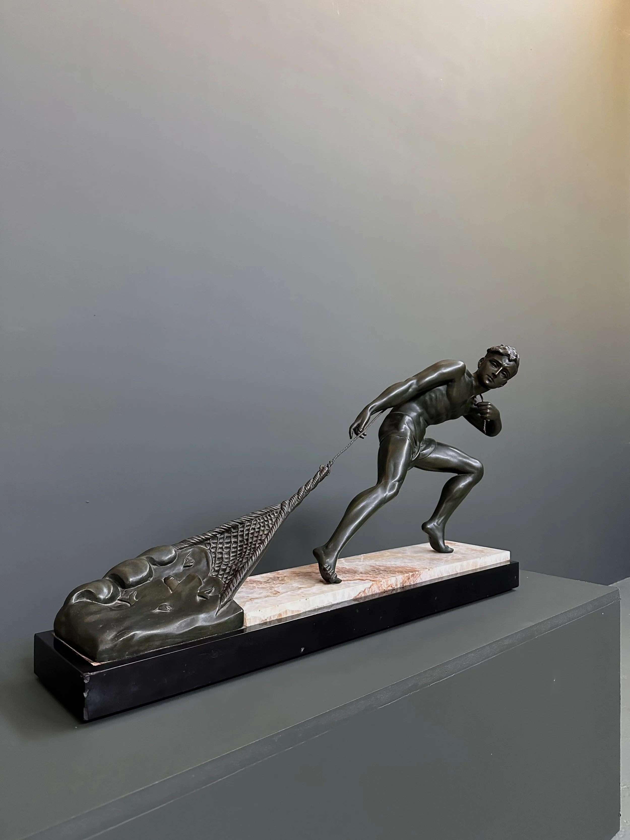 Jean de Roncourt 'The Fisherman' Art Deco Bronze Sculpture foto 4