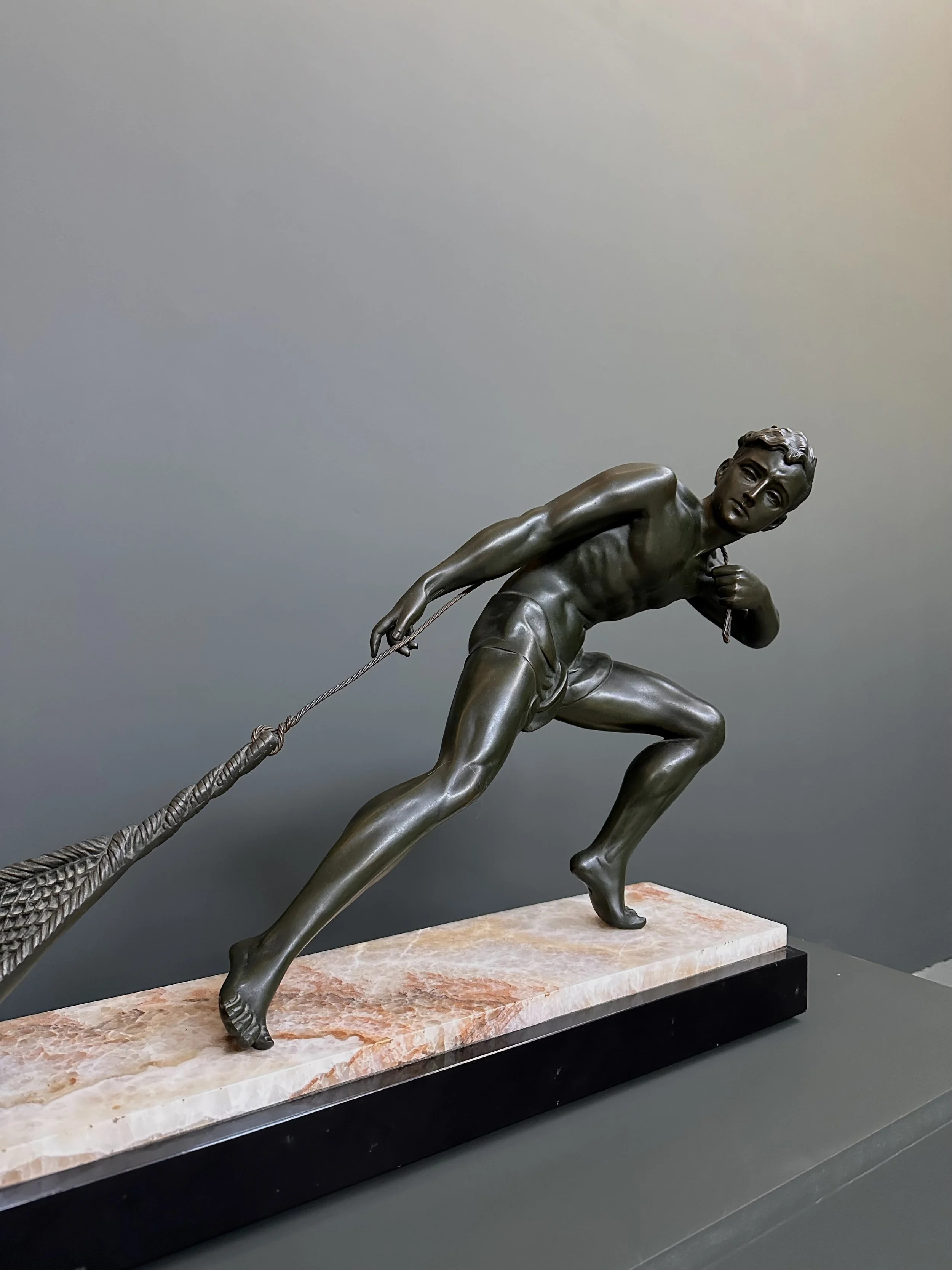 Jean de Roncourt 'The Fisherman' Art Deco Bronze Sculpture foto 5
