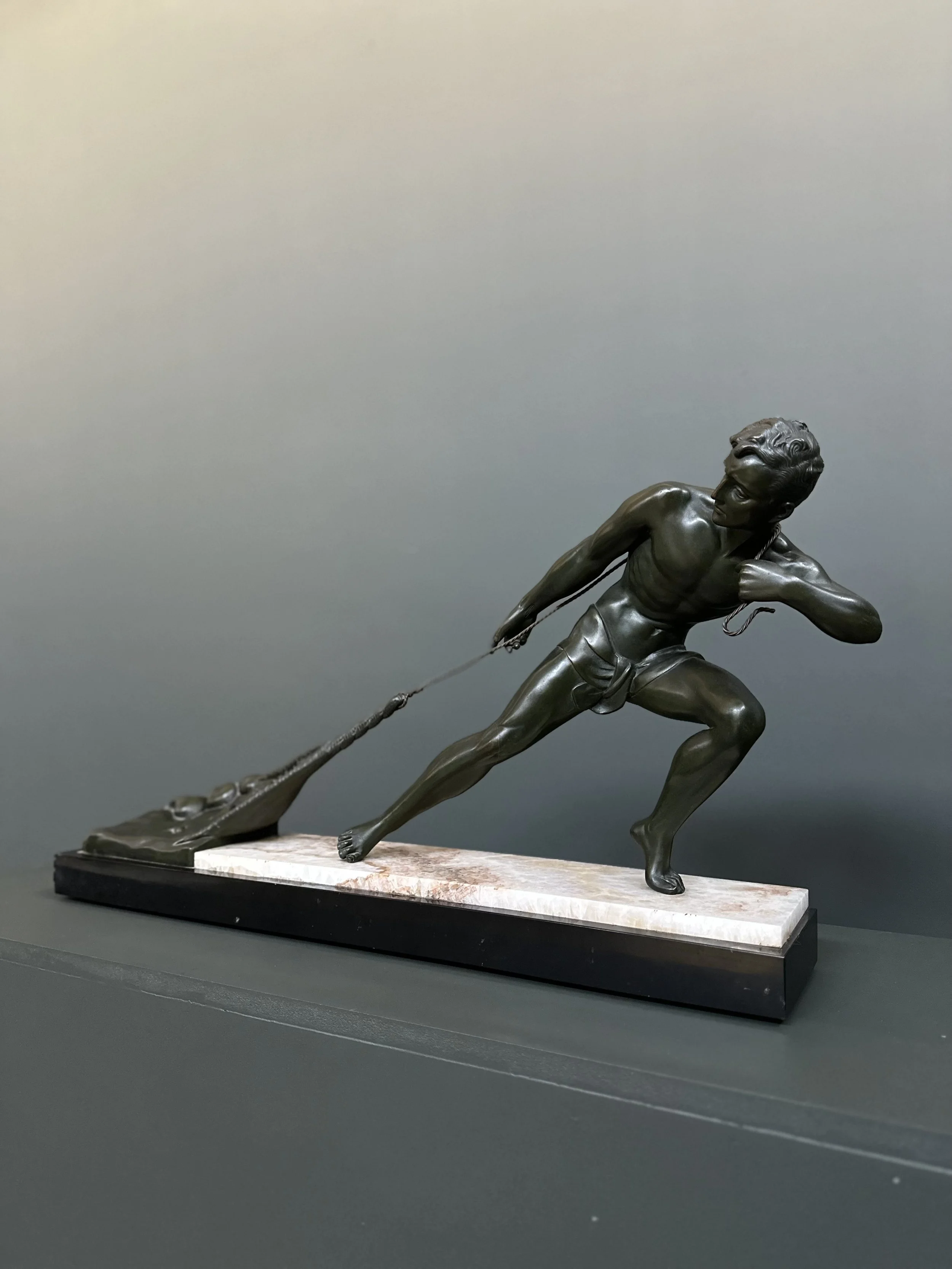 Jean de Roncourt 'The Fisherman' Art Deco Bronze Sculpture foto 9