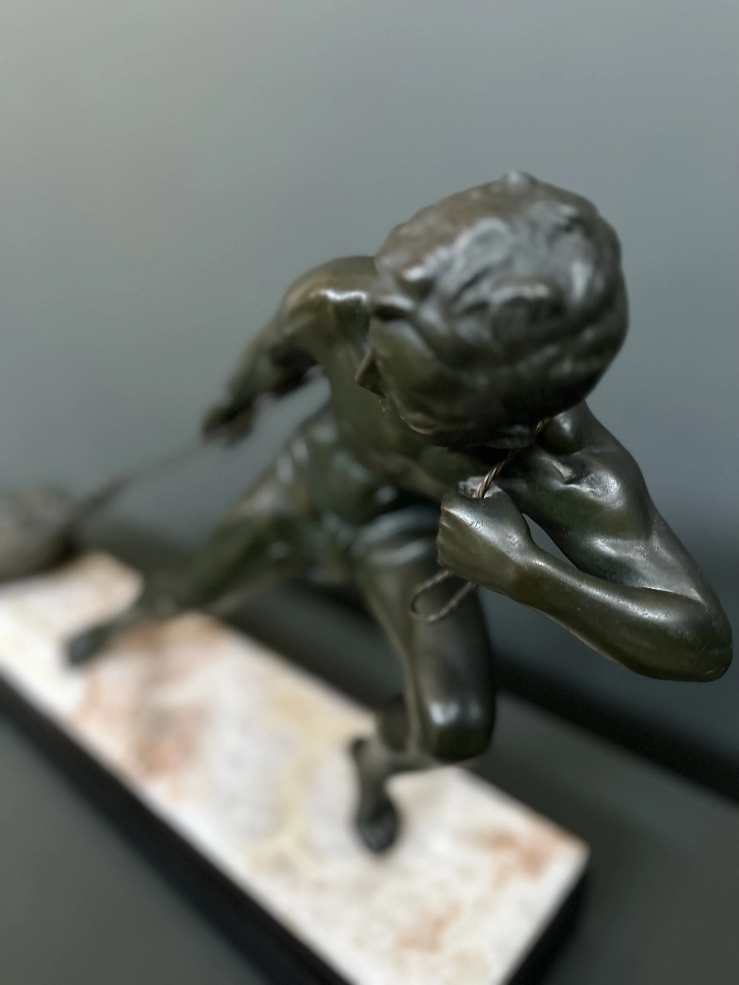 Jean de Roncourt 'The Fisherman' Art Deco Bronze Sculpture foto 10