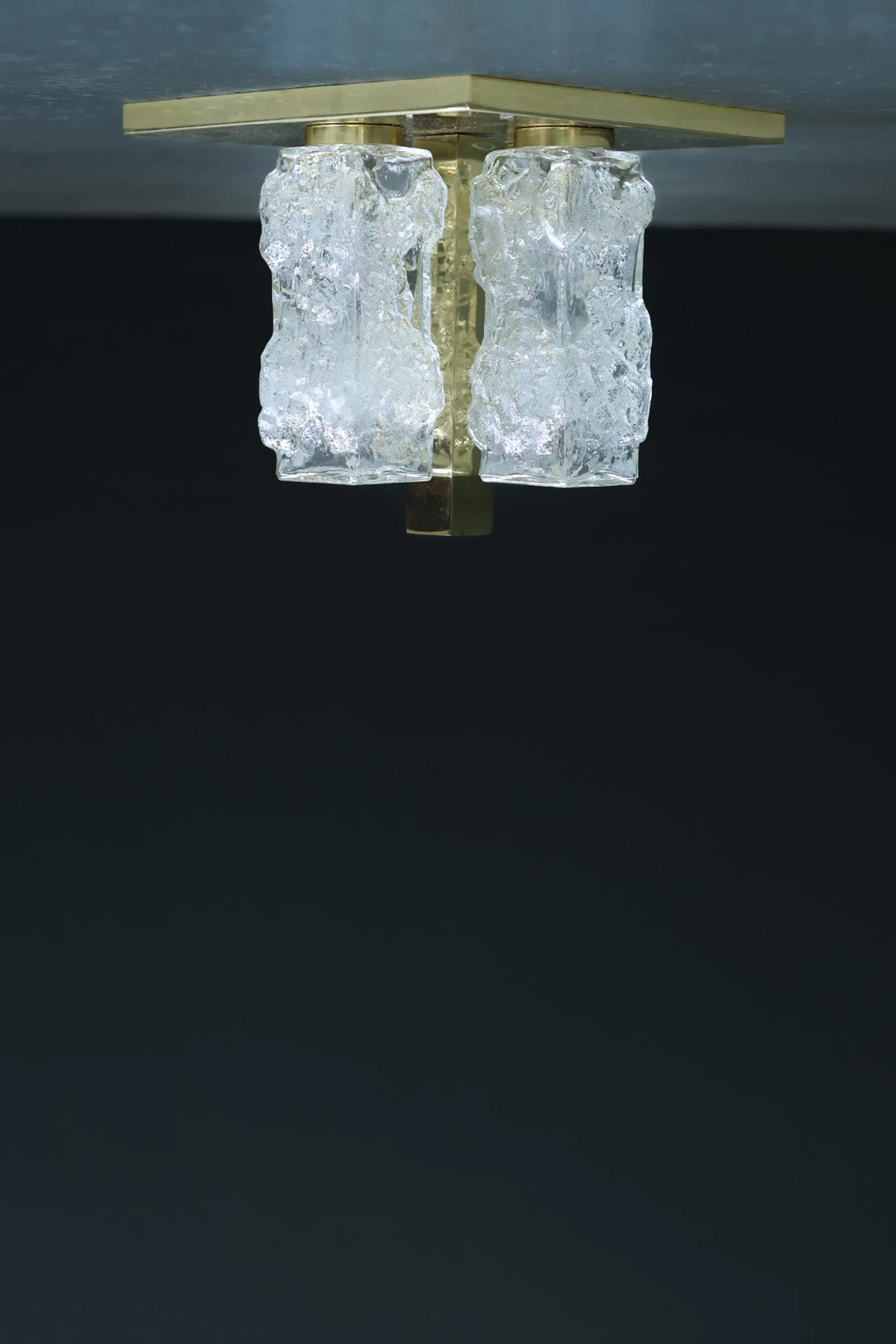 J.T. Kalmar glass and brass ceiling lamps pair mid-century Austrian design circa 1960