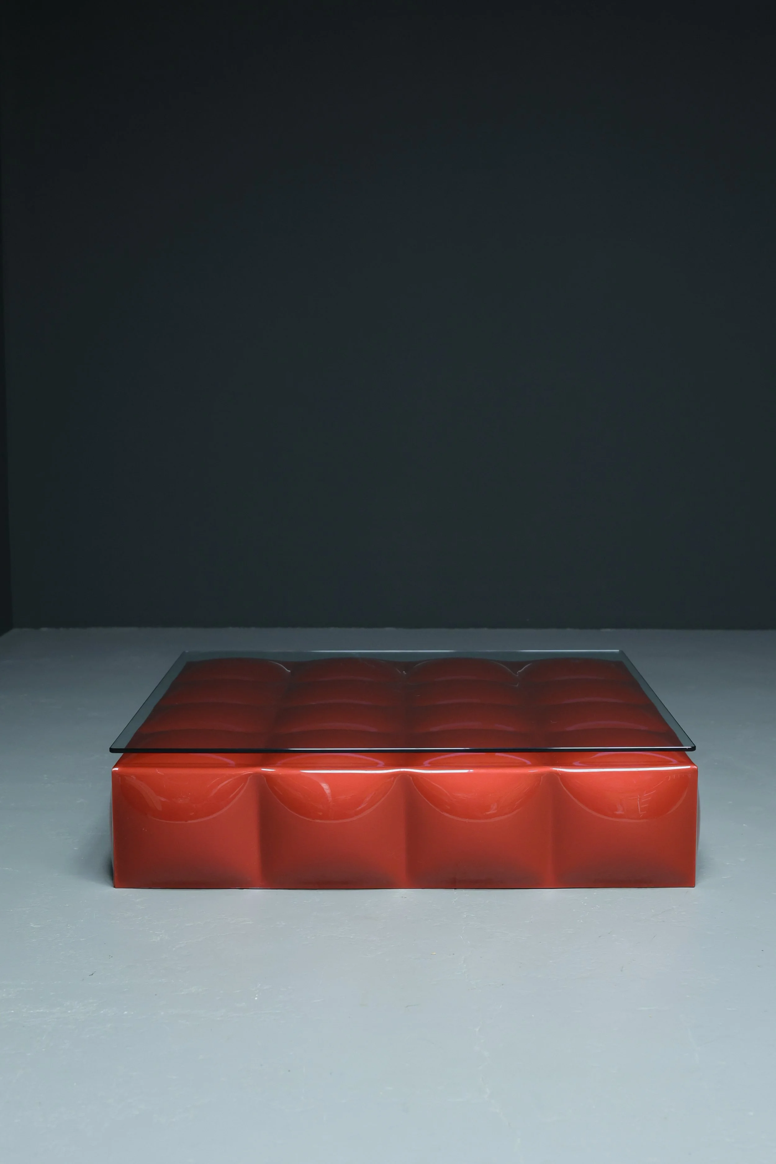 Roche Bobois Mah Jong fiberglass cocktail table with glass top, 2000s France