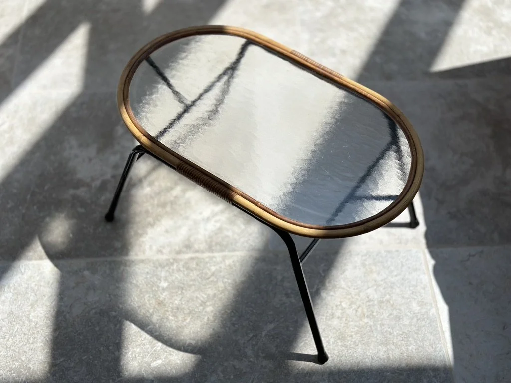 Rohe Noordwolde rattan and glass coffee table, 1960s Netherlands