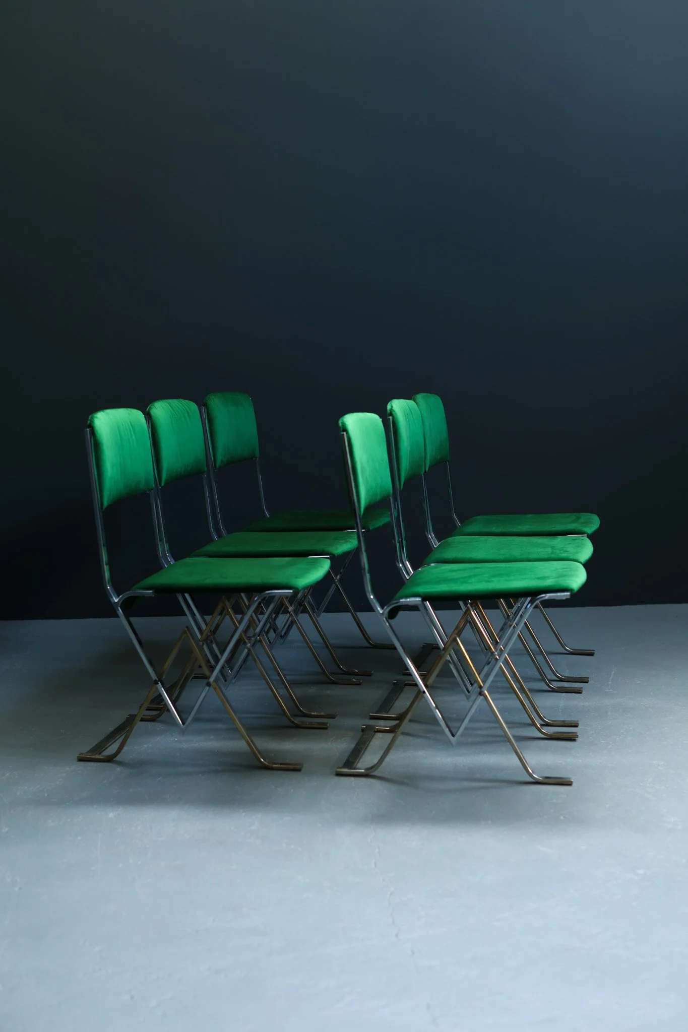 Romeo Rega Style Postmodern Dining Chairs in Green Velvet, Set of Six foto 2