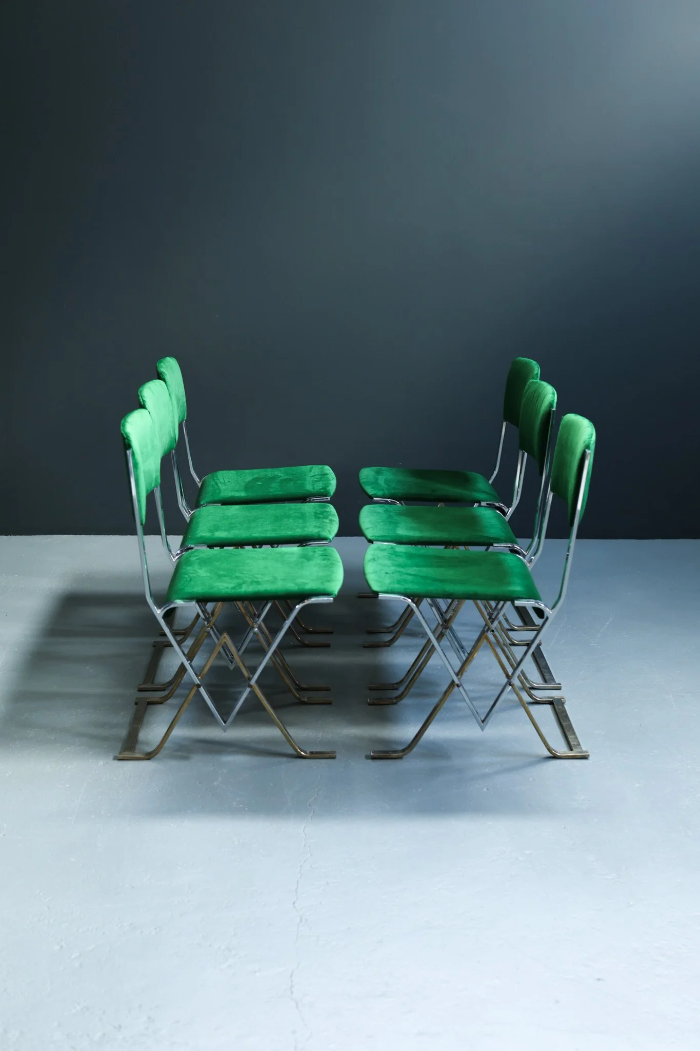 Romeo Rega Style Postmodern Dining Chairs in Green Velvet, Set of Six foto 7