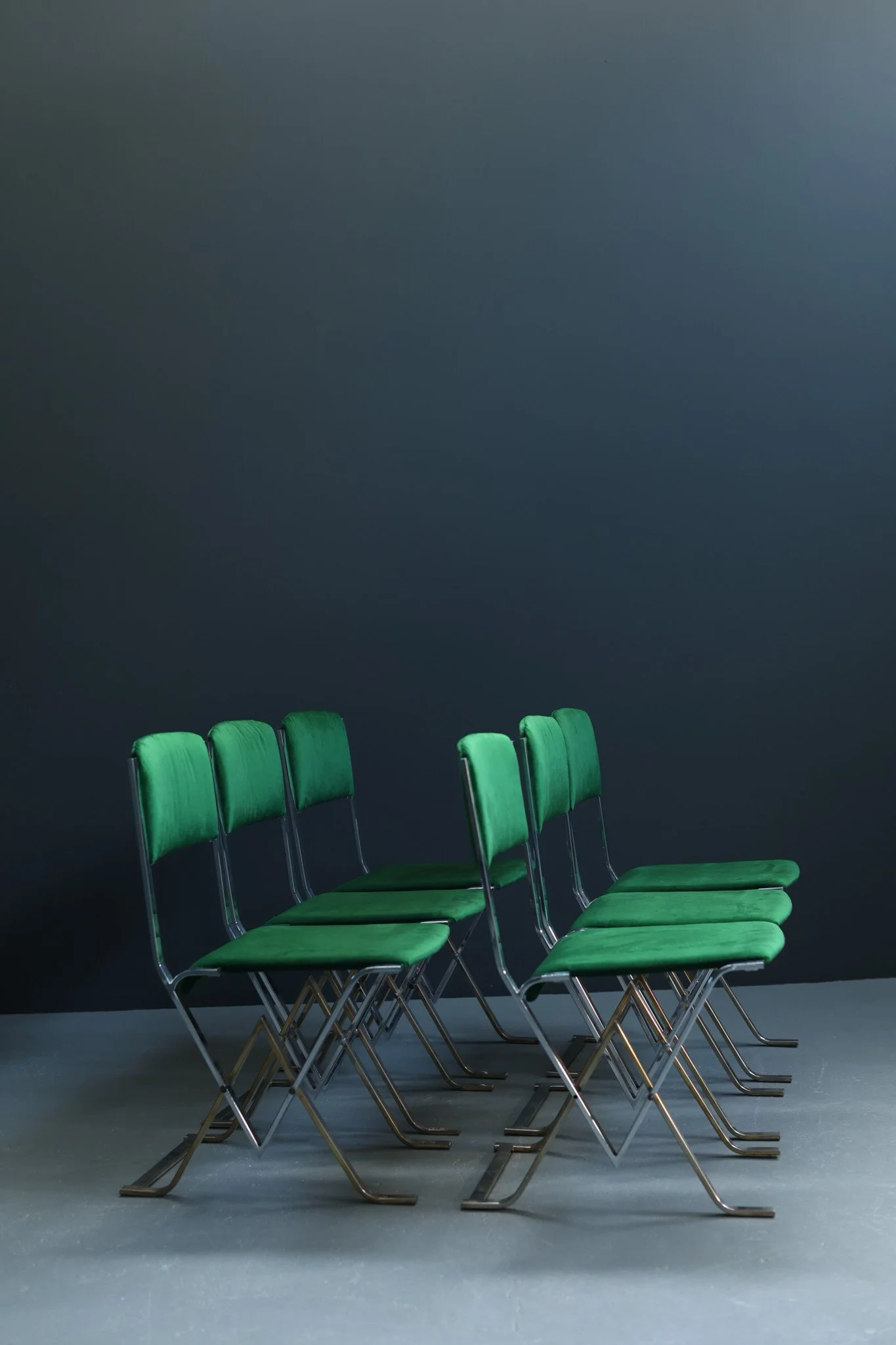 Romeo Rega Style Postmodern Dining Chairs in Green Velvet, Set of Six foto 10