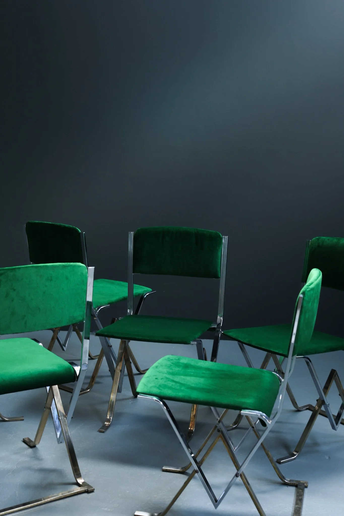 Romeo Rega Style Postmodern Dining Chairs in Green Velvet, Set of Six foto 13