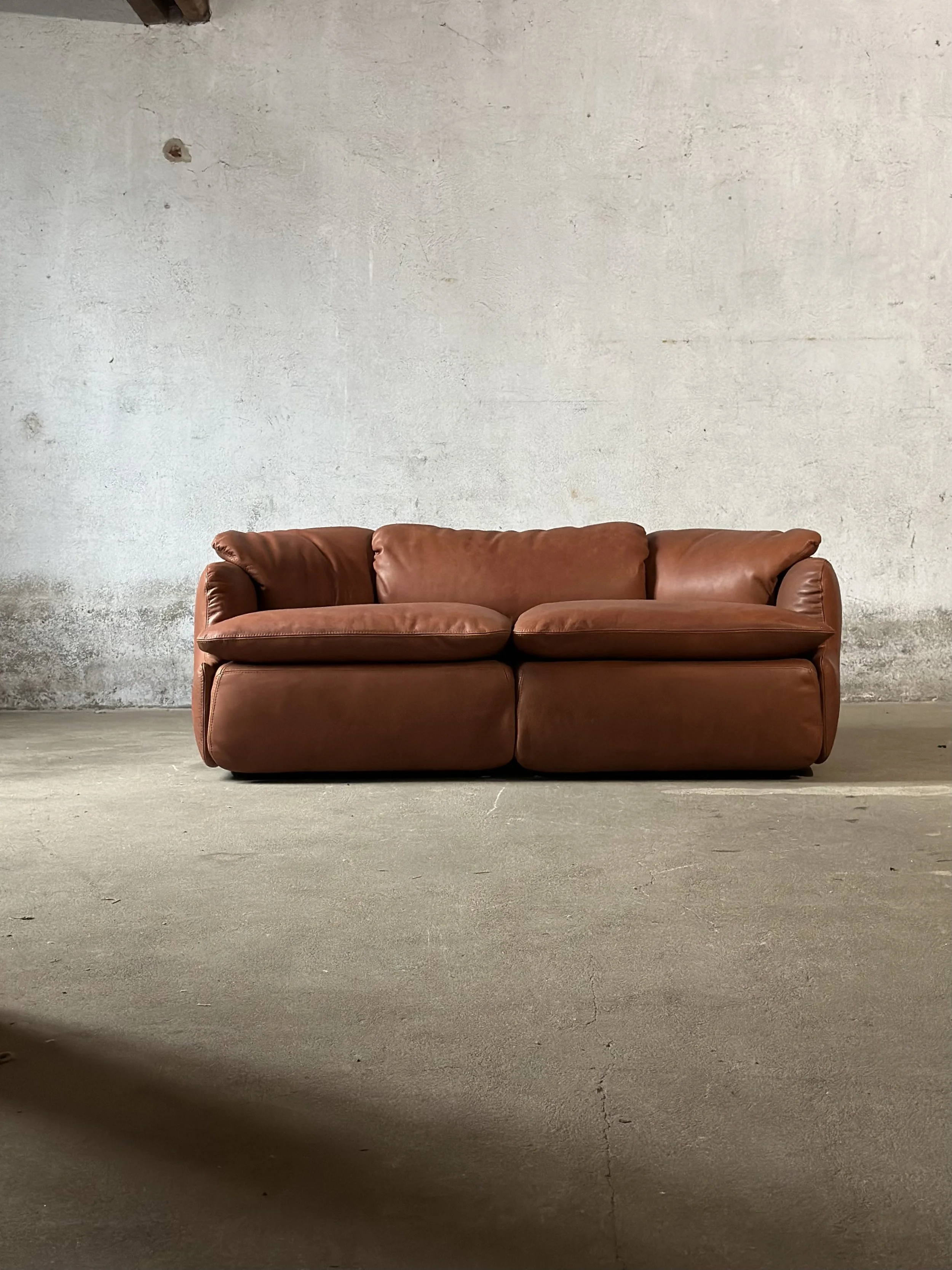 Alberto Rosselli Confidential sofa for Saporiti in cognac leather, 1970s Italy