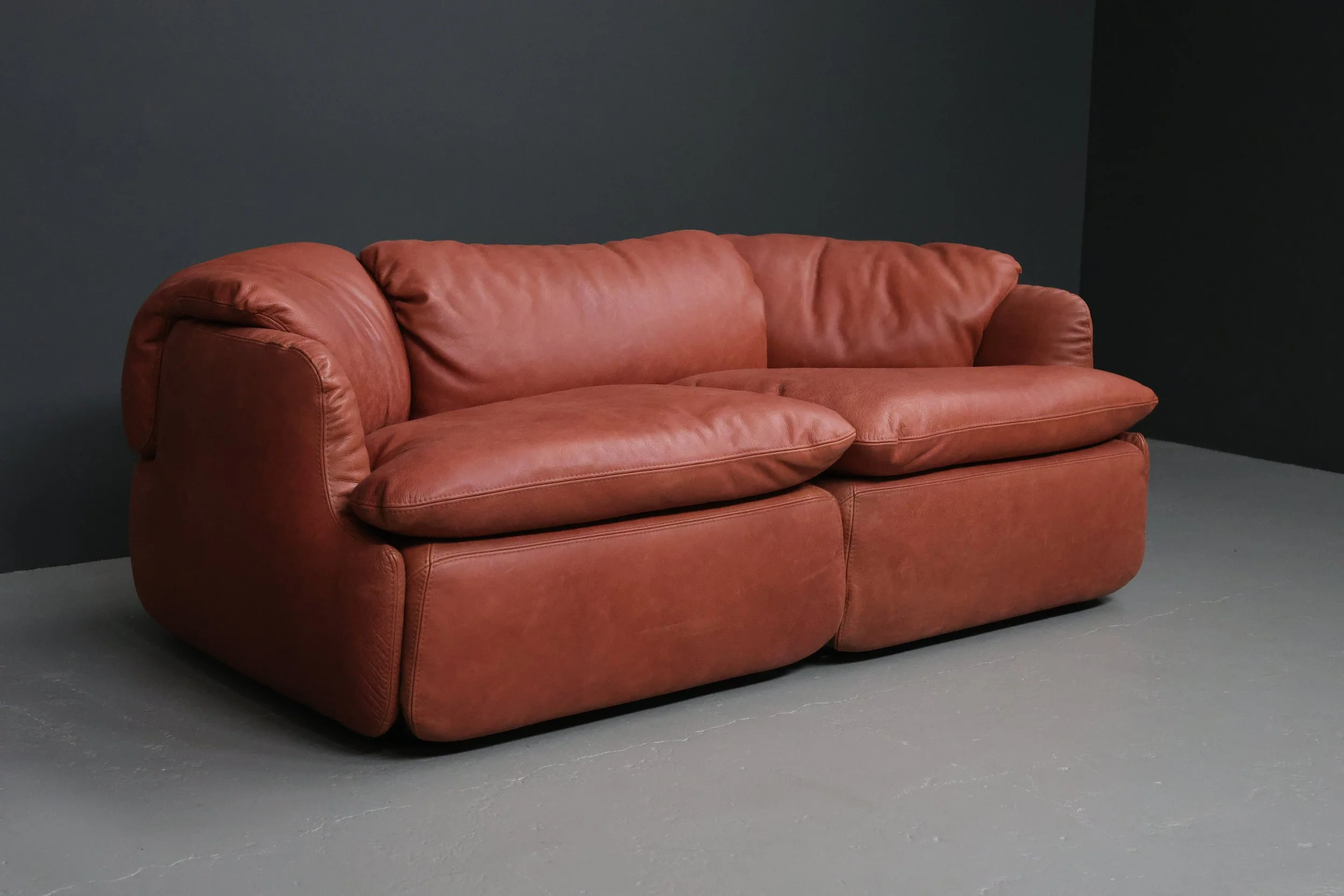Alberto Rosselli Confidential Sofa for Saporiti in Cognac Leather foto 9