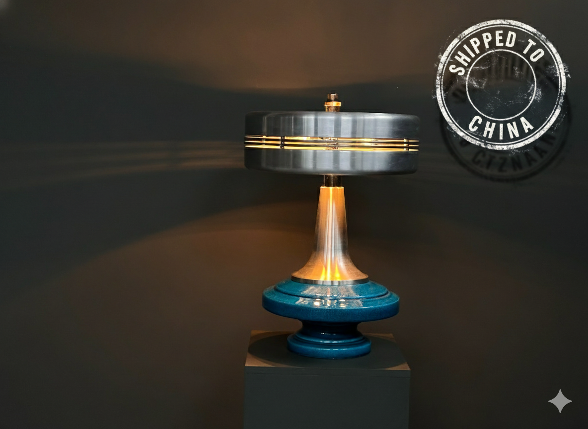 Space Age UFO Table Lamp in Blue Ceramic and Aluminum foto 2