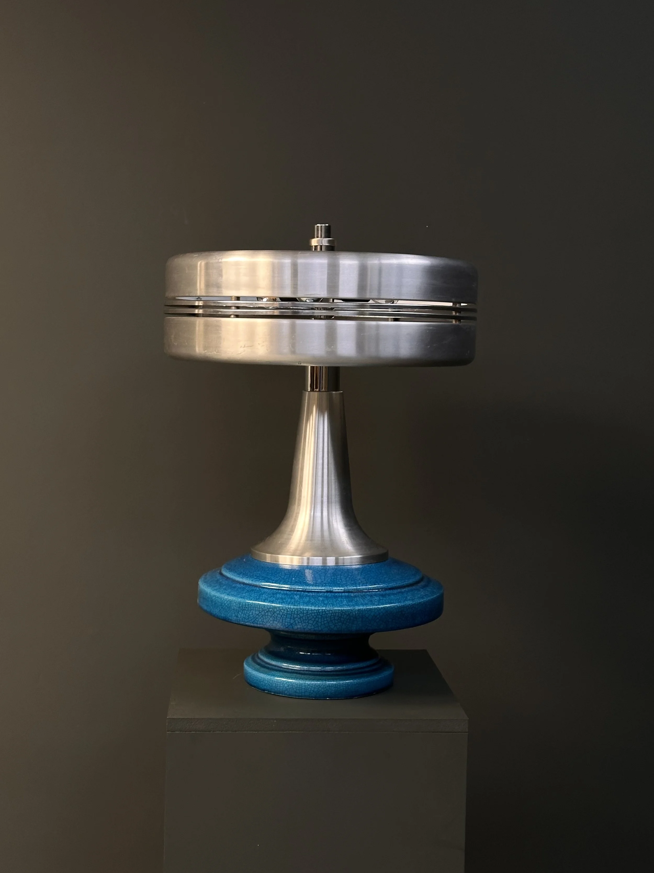 Space Age UFO Table Lamp in Blue Ceramic and Aluminum foto 6
