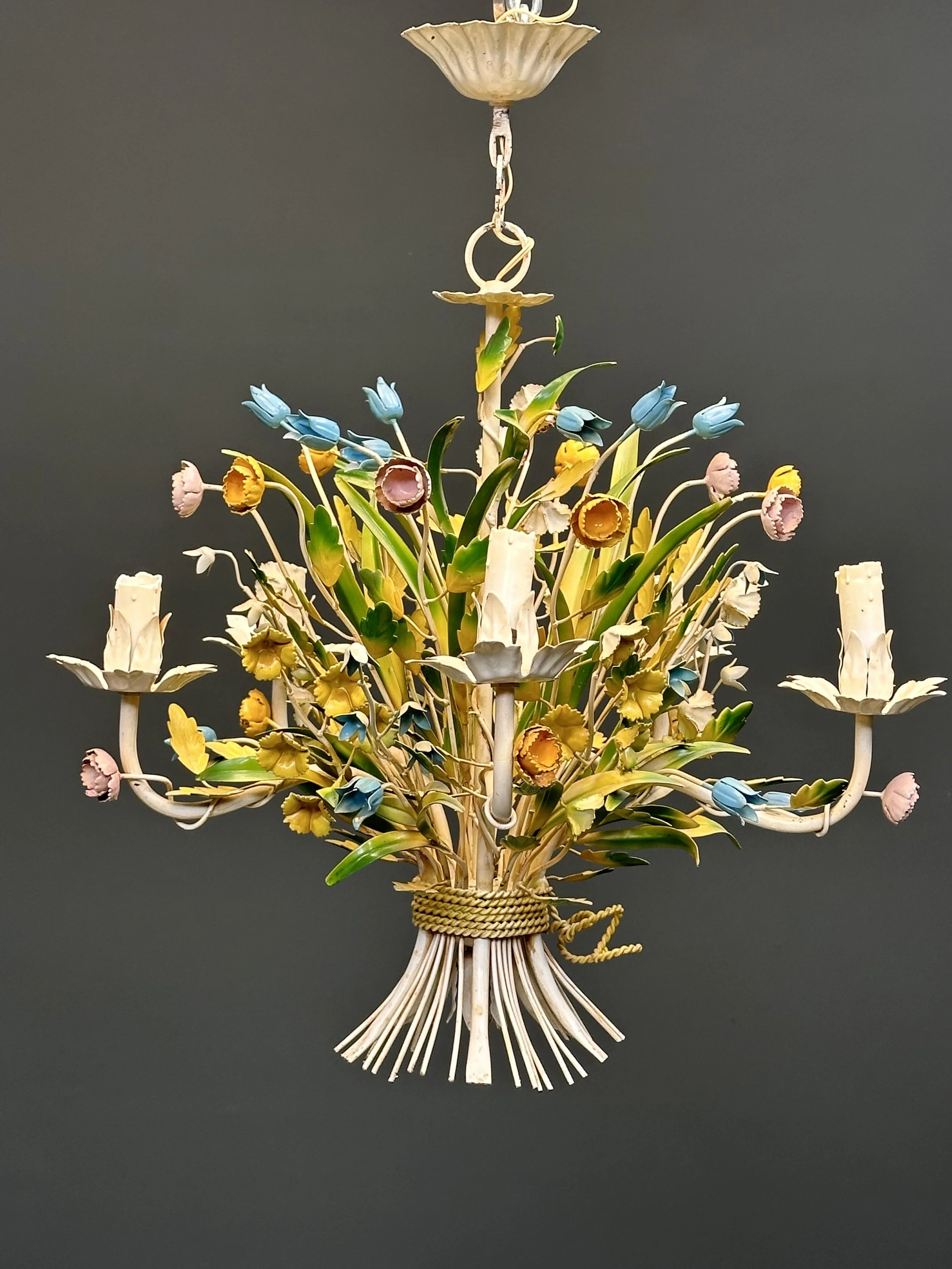 French Floral Bouquet Table Lamp with Five Lights, 1960s foto 6
