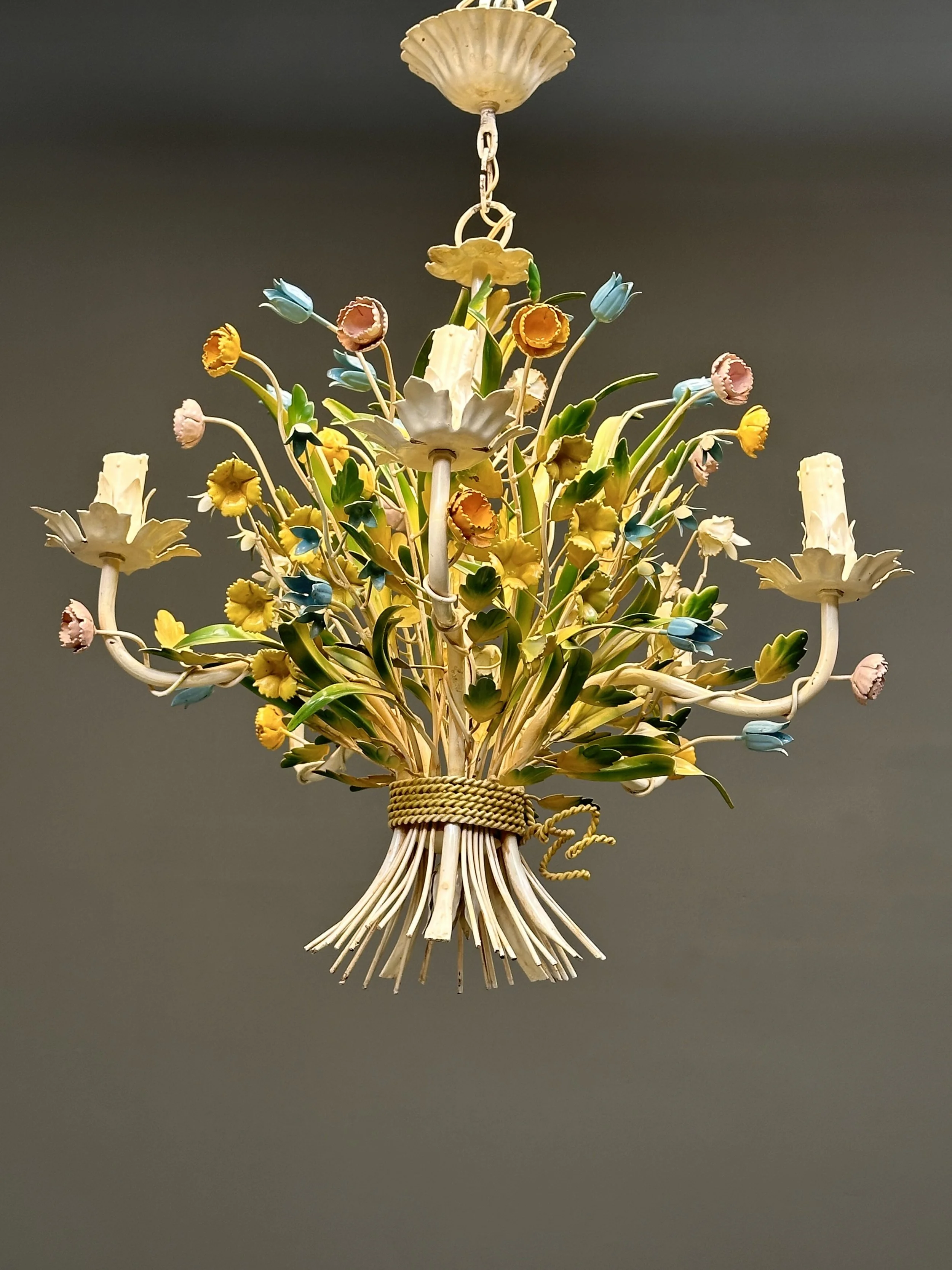 French Floral Bouquet Table Lamp with Five Lights, 1960s foto 7